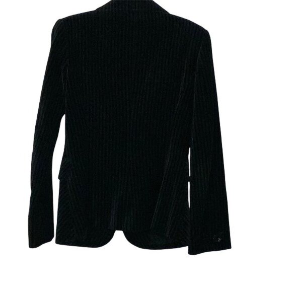 MNG Black Velvet Blazer Womens Size M Ribbed Texture Long Sleeve Single Button C - Picture 2 of 3